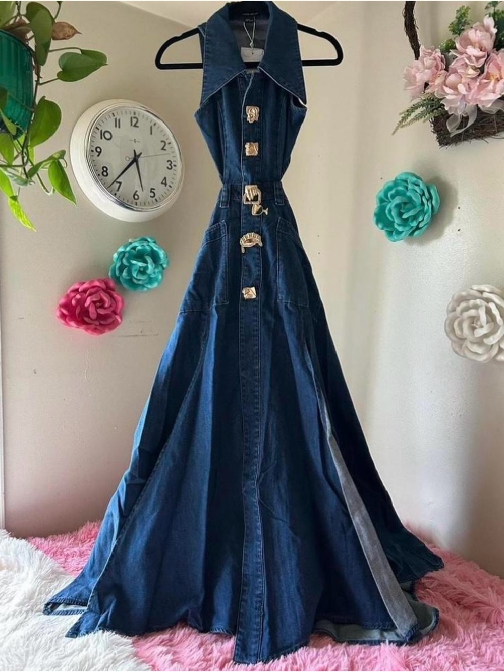 Only  1 left -Urban Revivo Cut-Out Denim Maxi Dress Size 6